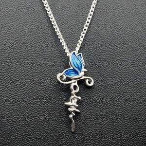 925 Silver Necklace w/ Blue Butterfly Faith Cross Pendant Anniversary Birthday